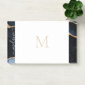 Monogram Agate Navy Blue Gold Glitzer Gemstone Post-it Klebezettel (Büro)