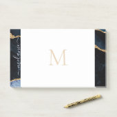 Monogram Agate Navy Blue Gold Glitzer Gemstone Post-it Klebezettel (Auf Schreibtisch)