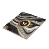 Monogram Agate Schwarz-weiß Gold Fliese (Seite)