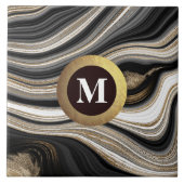 Monogram Agate Schwarz-weiß Gold Fliese (Vorderseite)