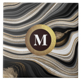 Monogram Agate Schwarz-weiß Gold Fliese