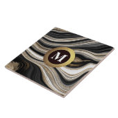 Monogram Agate Schwarz-weiß Gold Fliese (Seite)