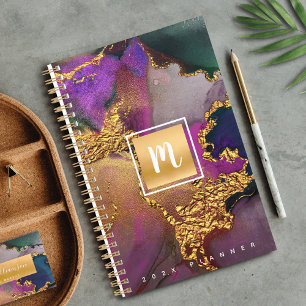 Monogram-Age Gold lila-blaue Wasserfarbe Planer