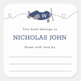 Monogram Airplane Boy Baby Shooting Buchzeichen Quadratischer Aufkleber