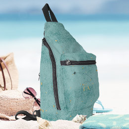 Monogram Airplane Dark Turquoise Gold Travel Crossbody Bag