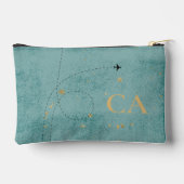 Monogram Airplane Dark Turquoise Gold Travel Zubehörtasche (Rückseite)