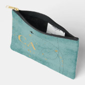 Monogram Airplane Dark Turquoise Gold Travel Zubehörtasche (Offen)