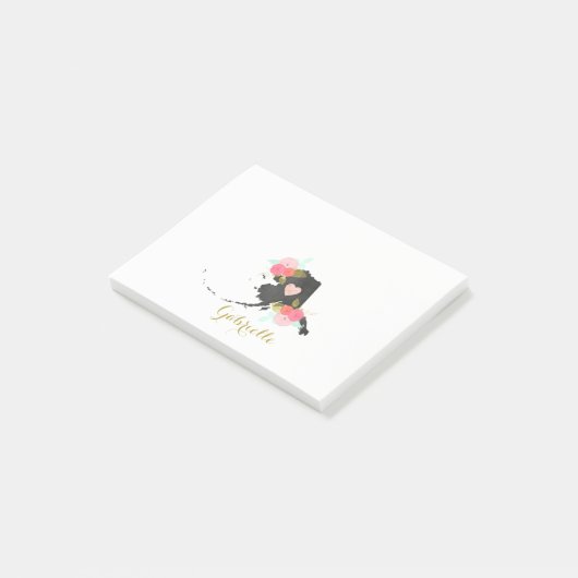 Monogram Alaska Staat Aquarell Floral & Herz Post-it Klebezettel (angewinkelt)