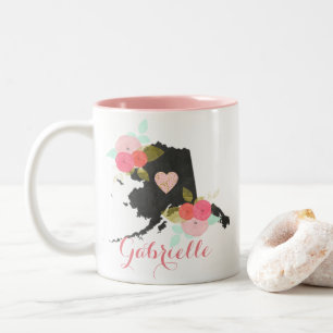 Monogram Alaska Staat Aquarell Floral & Herz Zweifarbige Tasse