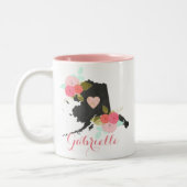 Monogram Alaska Staat Aquarell Floral & Herz Zweifarbige Tasse (Links)