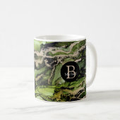 Monogram Alcohol Ink Black Green Gold Kaffeetasse (VorderseiteRechts)