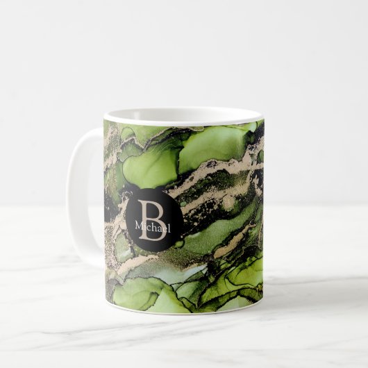 Monogram Alcohol Ink Black Green Gold Kaffeetasse (Vorderseite Links)
