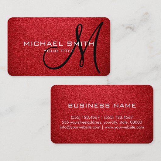 Monogram Alizarin Crimson Leather Look Visitenkarte (Vorne/Hinten)