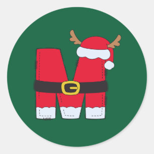 Monogram Alphabet Letter M Weihnachtsmannmütze Wei Runder Aufkleber