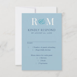 Monogram Ampersand Dusty Navy Aquamarin Blue Weddi RSVP Karte