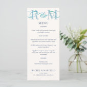 Monogram Ampersand Dusty Navy Blue Wedding Menu Menükarte (Stehend Vorderseite)