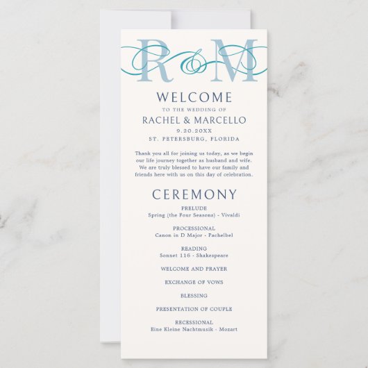 Monogram Ampersand Dusty Navy Blue Wedding Program (Vorderseite)