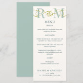 Monogram Ampersand Sage Green Wedding Menü Menükarte (Vorne/Hinten)