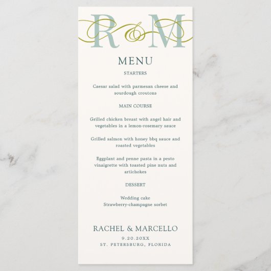 Monogram Ampersand Sage Green Wedding Menü Menükarte (Vorderseite)