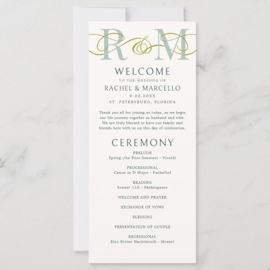 Monogram Ampersand Sage Green Wedding Program (Vorderseite)
