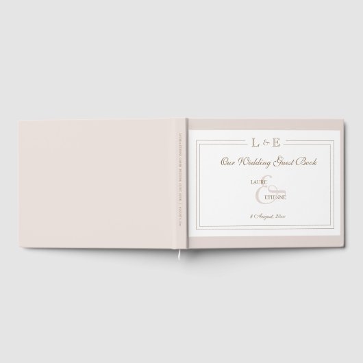 Monogram Ampersand White Pink Gold Elegante Hochze Gästebuch (Voll)