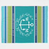 Monogram Anchor Laurel Wreath Stripes Nautic Fleecedecke (Vorderseite (Horizontal))