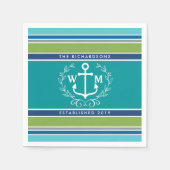 Monogram Anchor Laurel Wreath Stripes Nautic Serviette (Vorderseite)