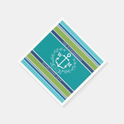 Monogram Anchor Laurel Wreath Stripes Nautic Serviette (Ecke)