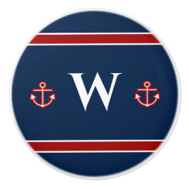 Monogram Anchor Nautical Red White Stripes Keramikknauf