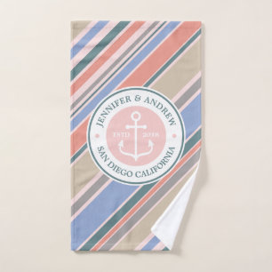Monogram Anchor Nautical Wedding Blush Pink Stripe Handtuch