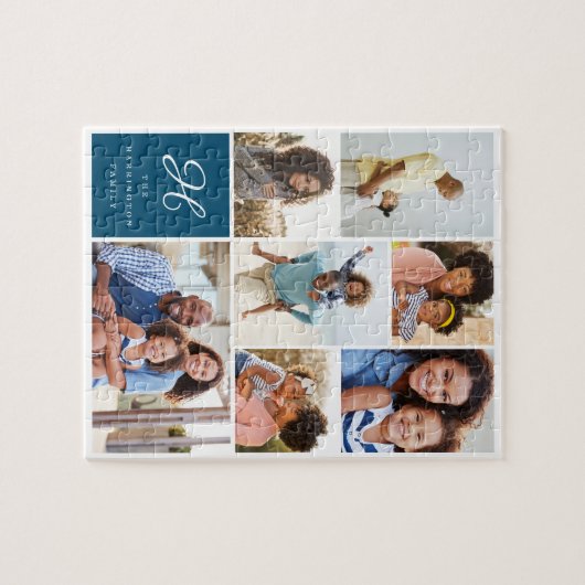 Monogram and Family Multiple Foto Klebemasse Grid Puzzle (Horizontal)