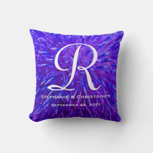 Monogram and Names Purple Abstract Floral Pillow Kissen
