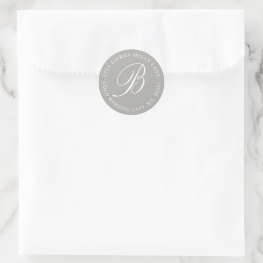 Monogram-Anfangsadresse oder Hochzeitgrau Runder Aufkleber (Tasche)