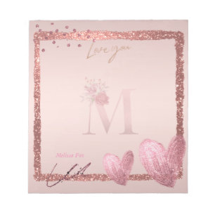 Monogram Anfangsbuchstabe M Hübsche Rose Gold Note Notizblock