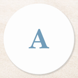 Monogram Anfangsname Dusty Blue White Einfach Cool Runder Pappuntersetzer