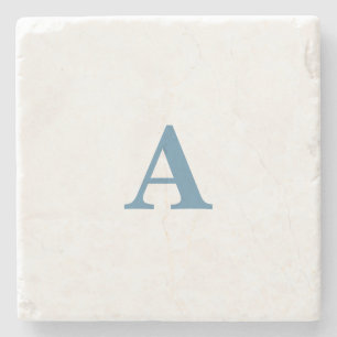 Monogram Anfangsname Dusty Blue White Einfach Nied Steinuntersetzer