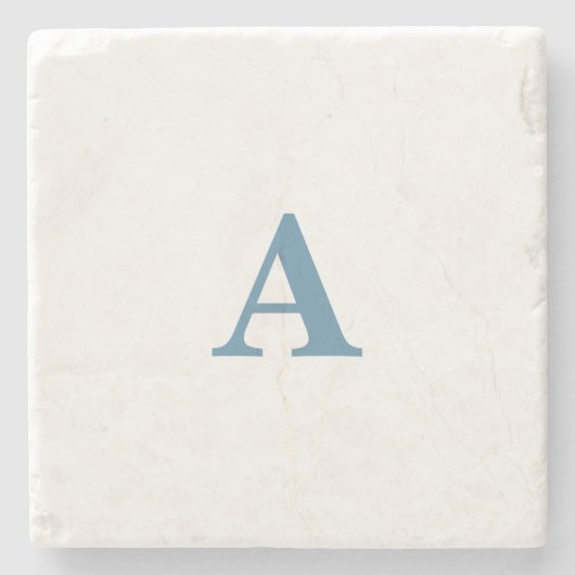 Monogram Anfangsname Dusty Blue White Einfach Nied Steinuntersetzer (Vorderseite)