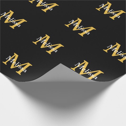 Monogram Anfangsname Gold White Black Custom Geschenkpapier (Ecke)