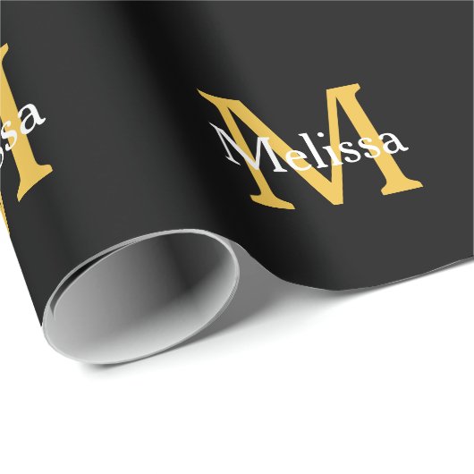 Monogram Anfangsname Gold White Black Custom Geschenkpapier (Rolleneckpunkt)