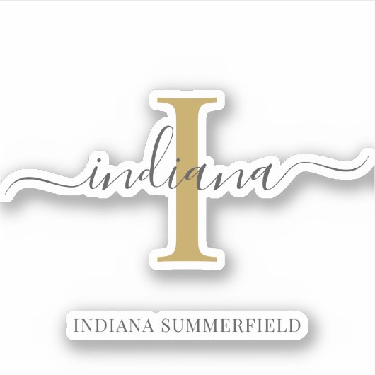 Monogram Anfangsname Gray Gold Script Custom Aufkleber (Vorderseite)