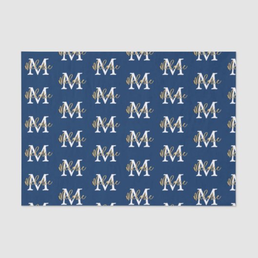 Monogram Anfangsname Navy White Gold Muster Seidenpapier (Vorderseite)