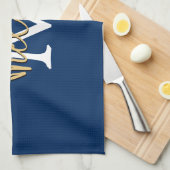 Monogram Anfangsname Script Navy White Gold Geschirrtuch (Viertel Falte)