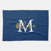 Monogram Anfangsname Script Navy White Gold Geschirrtuch (Horizontal)