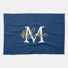 Monogram Anfangsname Script Navy White Gold Geschirrtuch