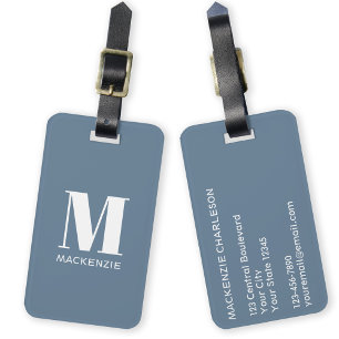 Monogram Anfangsname Simple Dusty Blue Gepäckanhänger