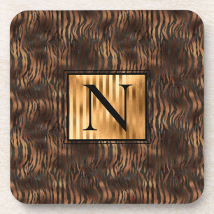 Monogram Animal Tiger Print Gold Elegant Metallic Getränkeuntersetzer