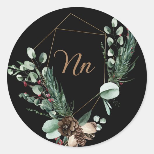 Monogram, anpassbarer goldener Rahmen, grüner Zwei Runder Aufkleber (Vorderseite)