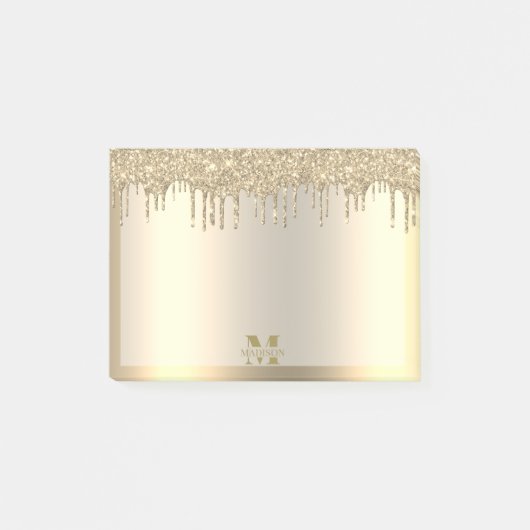 Monogram Antique Gold Dripping Glitzer Metallic Post-it Klebezettel (Vorderseite)