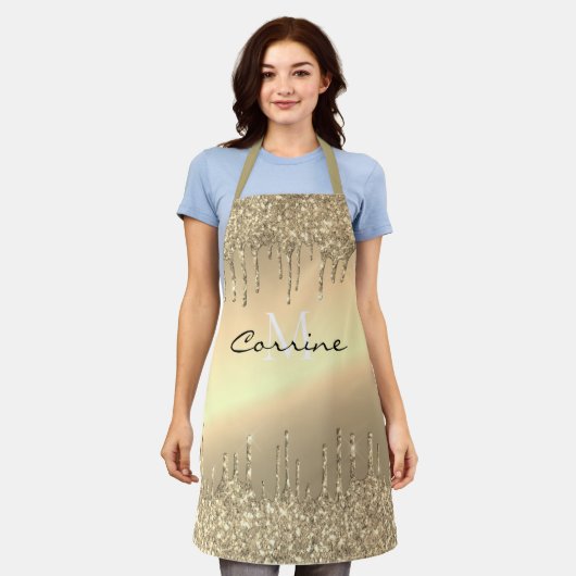 Monogram Antique Gold Dripping Glitzer Metallic Schürze (Getragen)