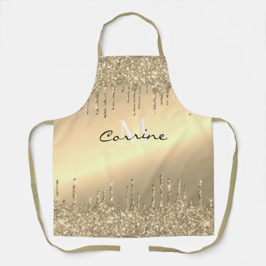 Monogram Antique Gold Dripping Glitzer Metallic Schürze (Vorderseite)